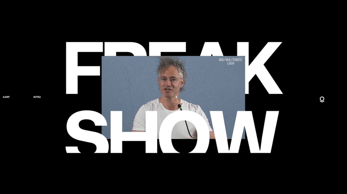 A picture of CEO Alex Karp framed by the words "Freak Show"