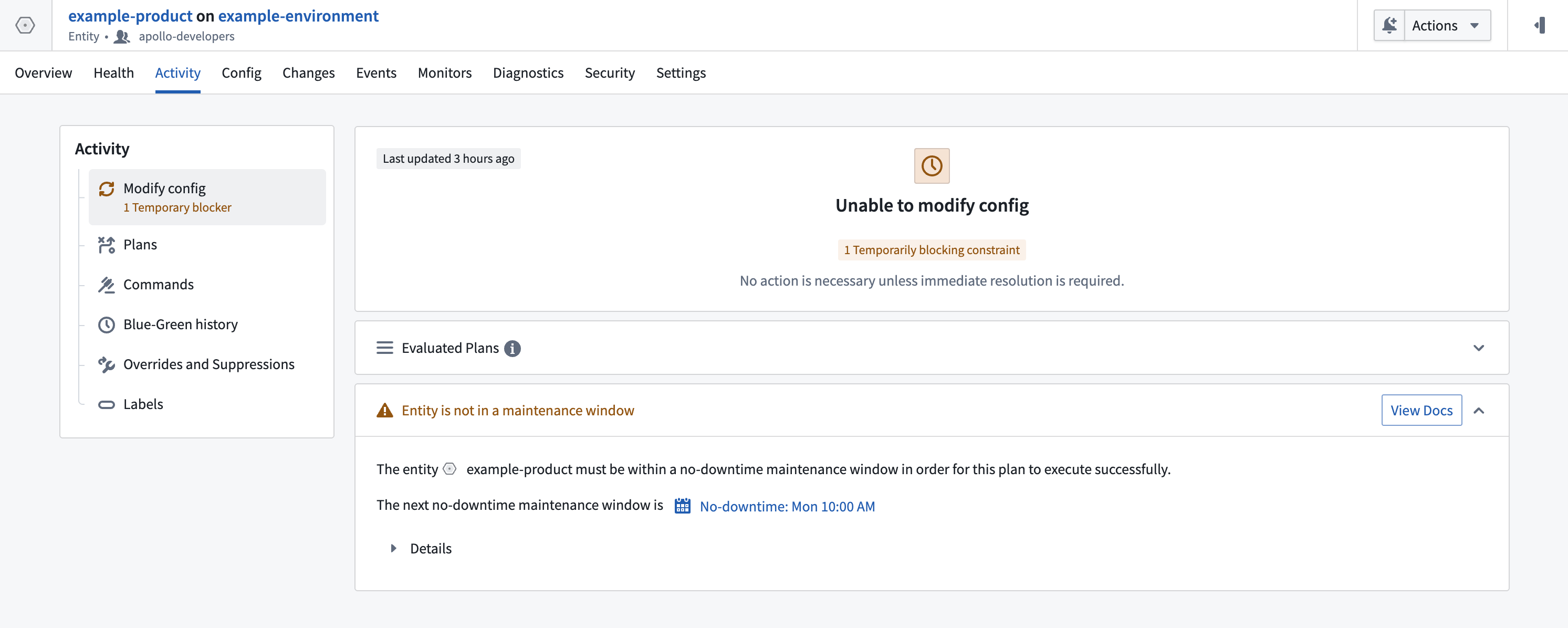 Maintenance window constraint