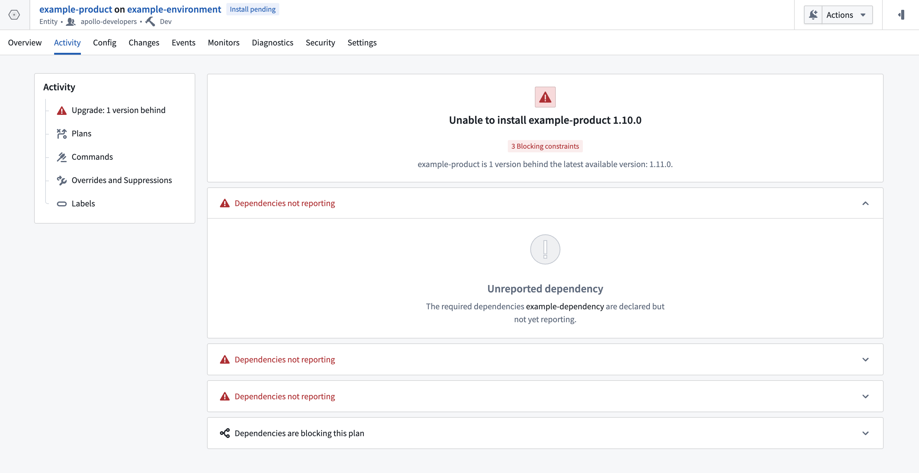 Product dependencies constraint