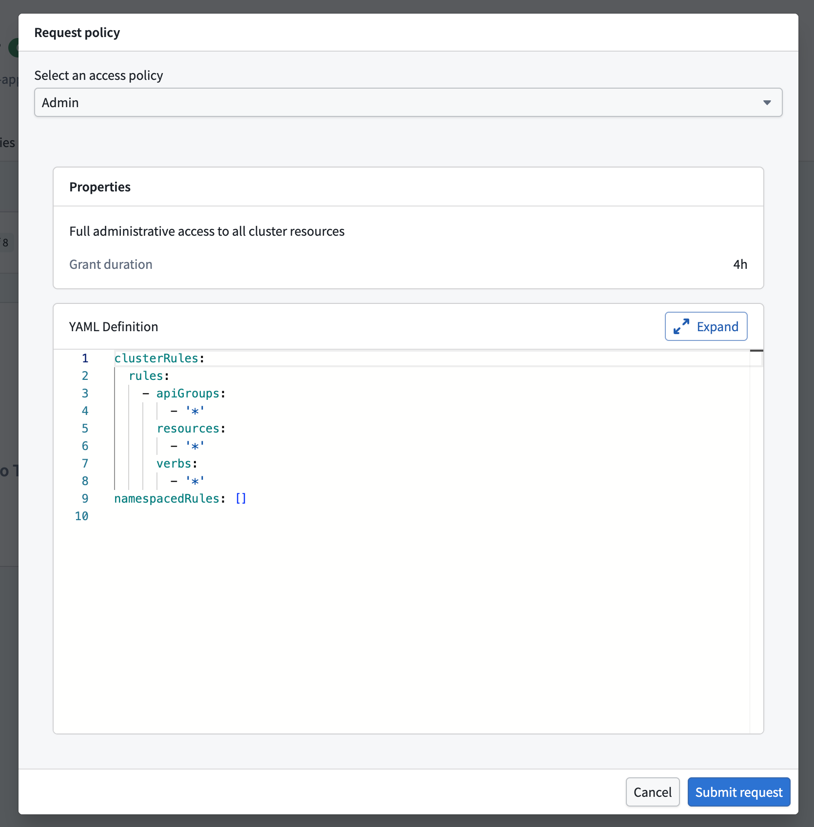 Create an access policy request.