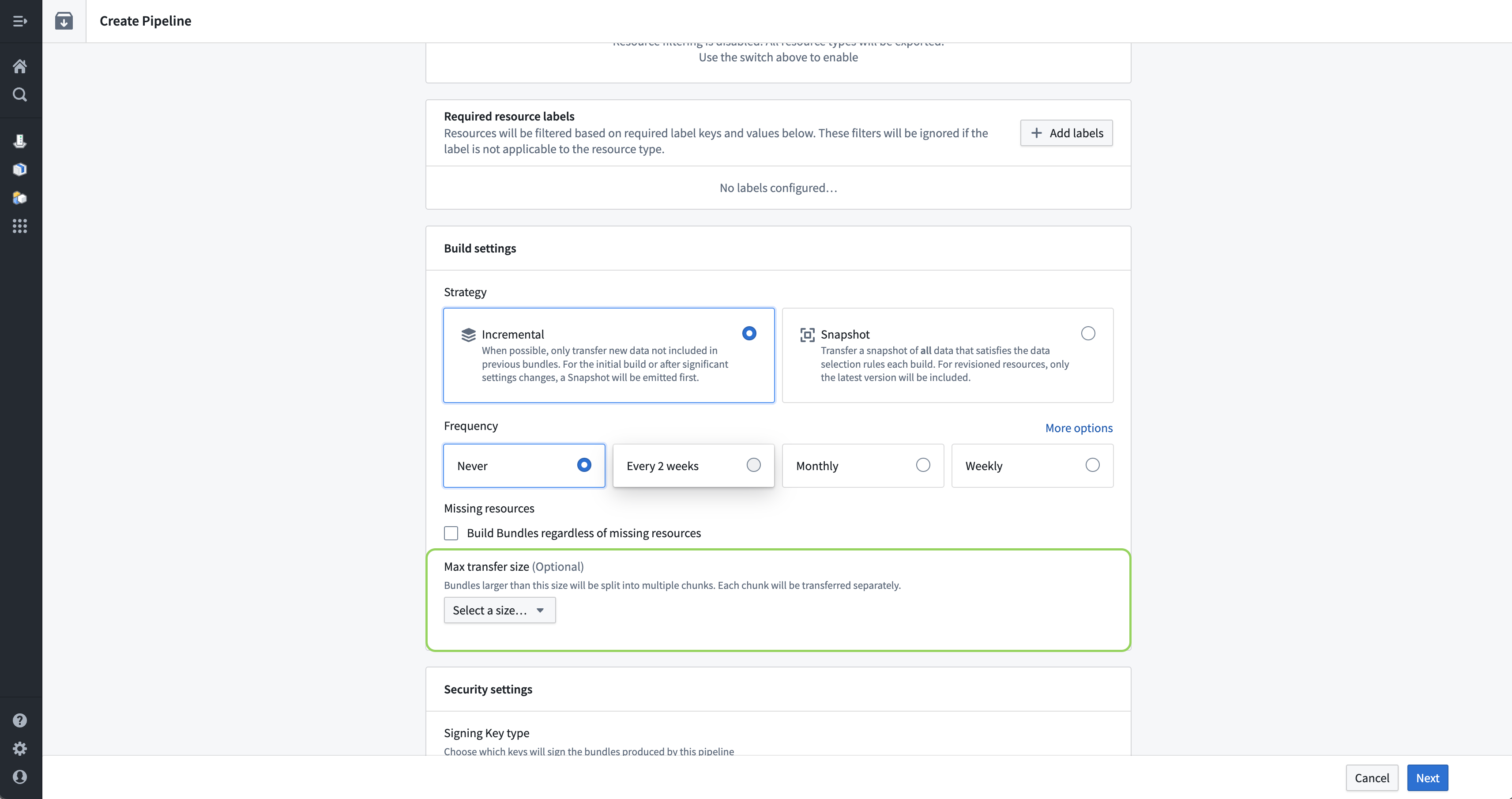 Bundle chunking setting