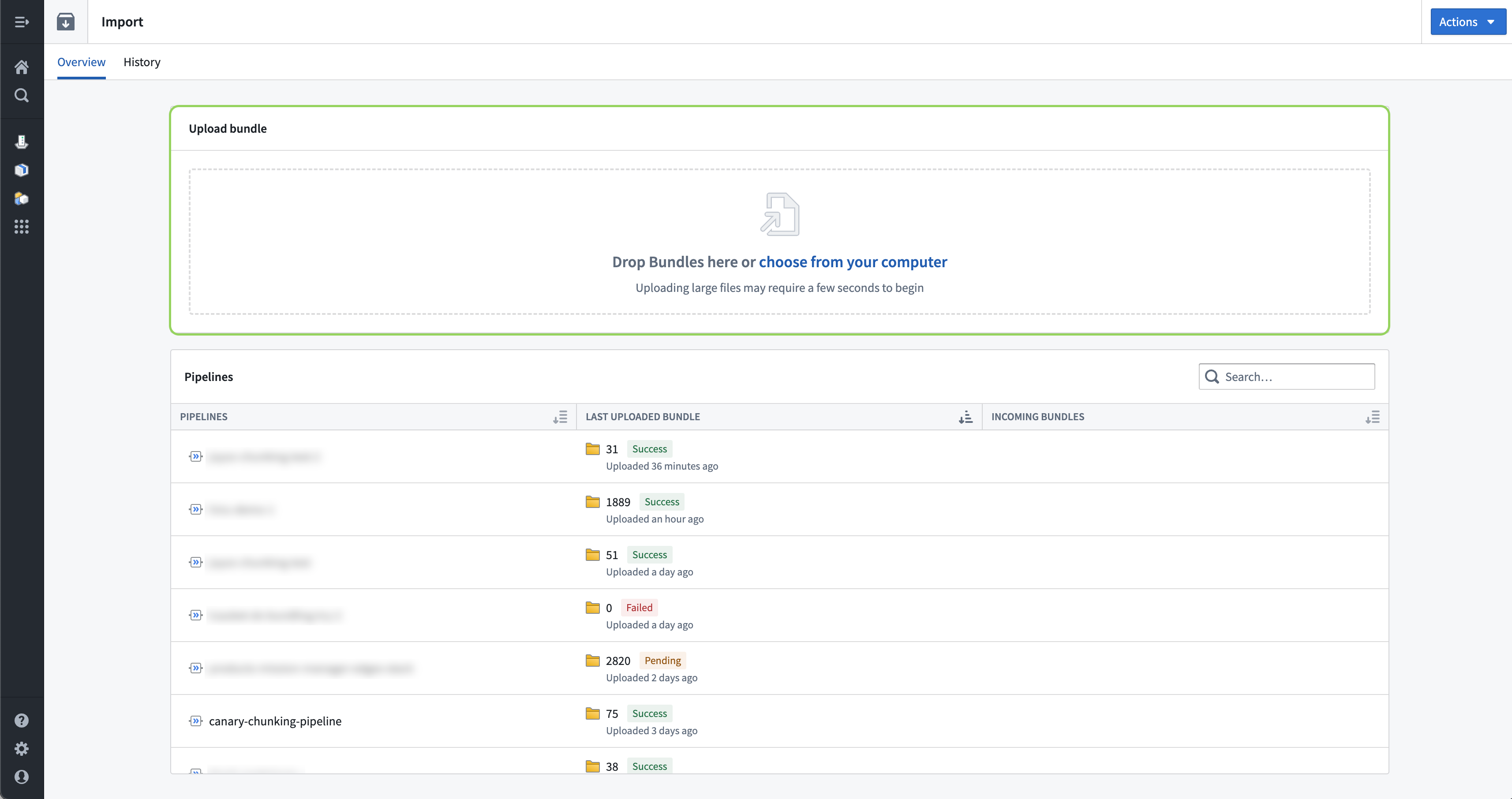 Bundle chunking upload section