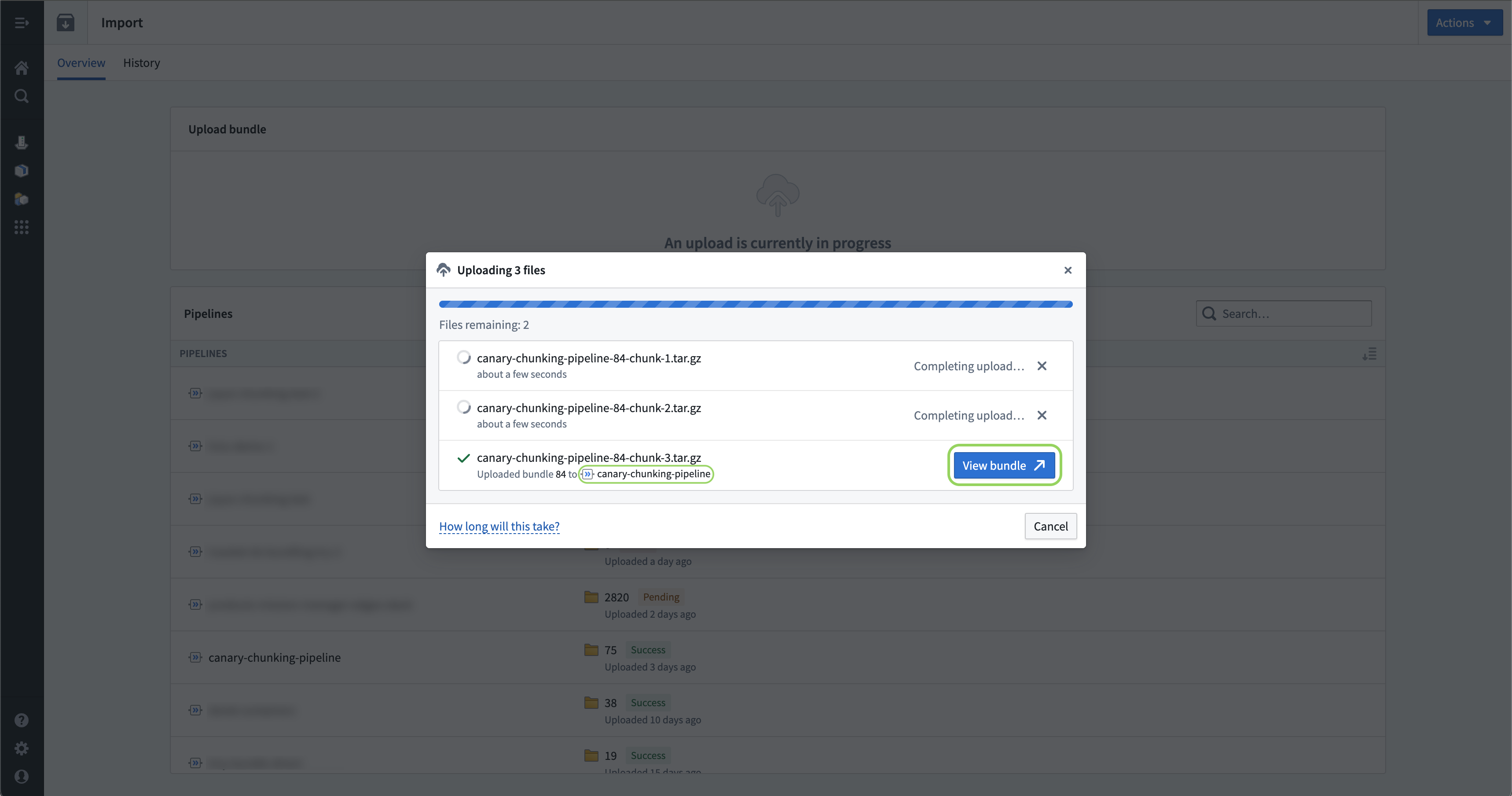 Bundle chunking upload