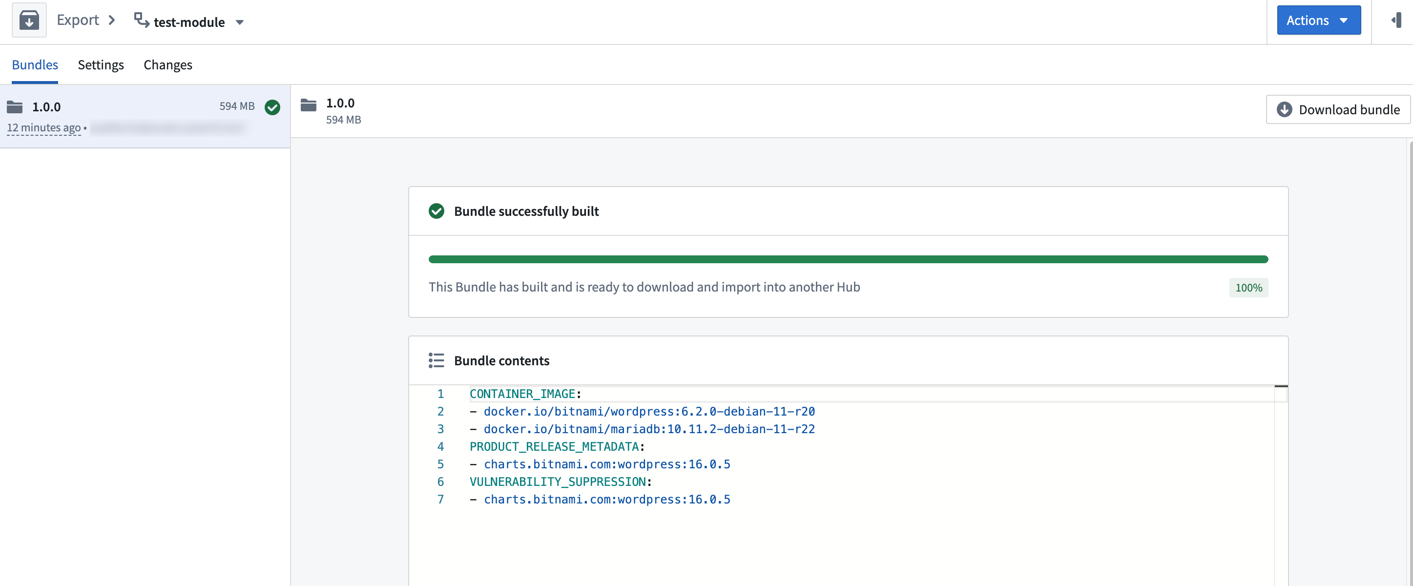 The Releases in a Bundle are displayed.