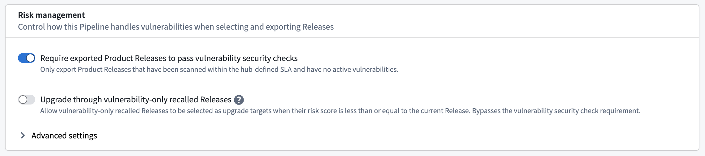 Bundle security pipeline setting