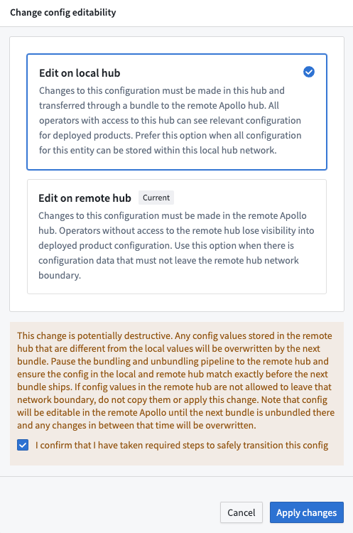 Change config editability back to source with warning