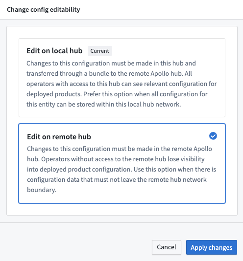 Change config editability dialog