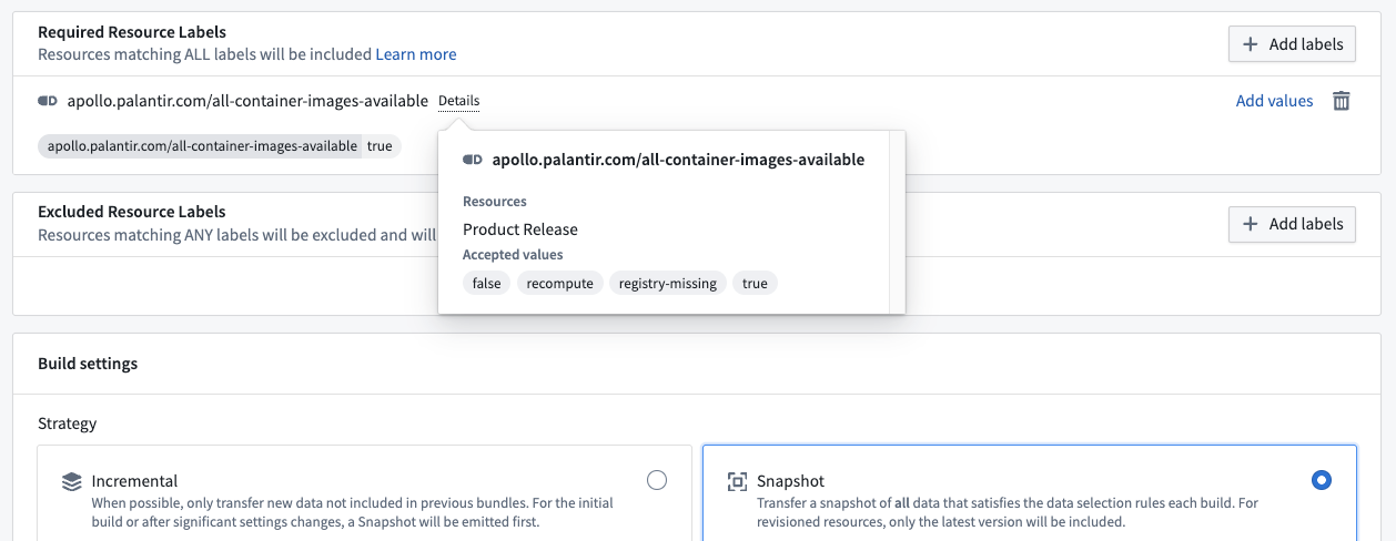Label requirements configured