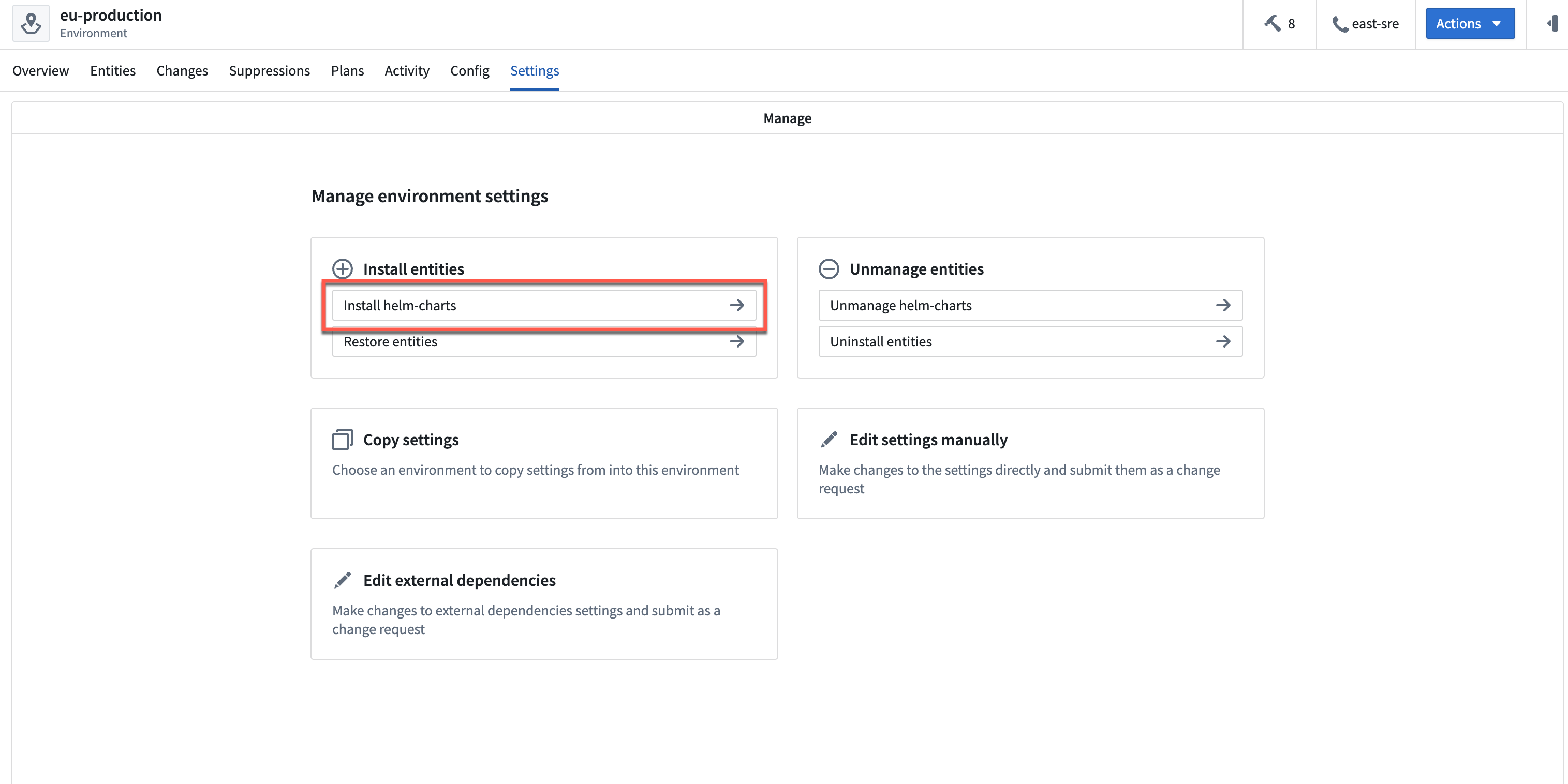 Manage environment settings