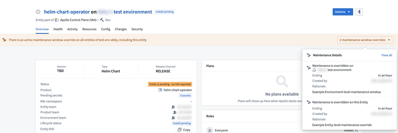 Maintenance window details in banner.