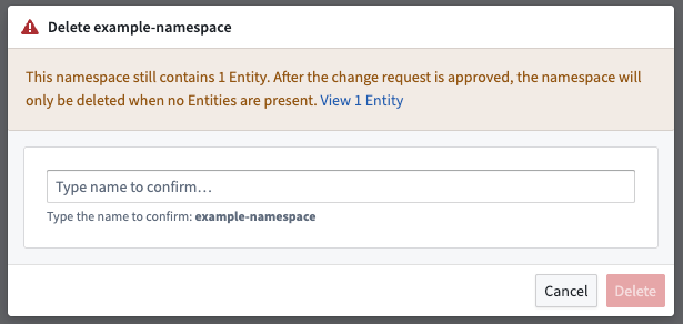 Delete K8s Namespace confirmation dialog
