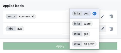 The option to edit labels is expanded, showing the possible values that you can choose for a given label ID.