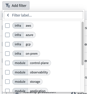 Selecting the label option will display the labels for Environments that you can use as filters.