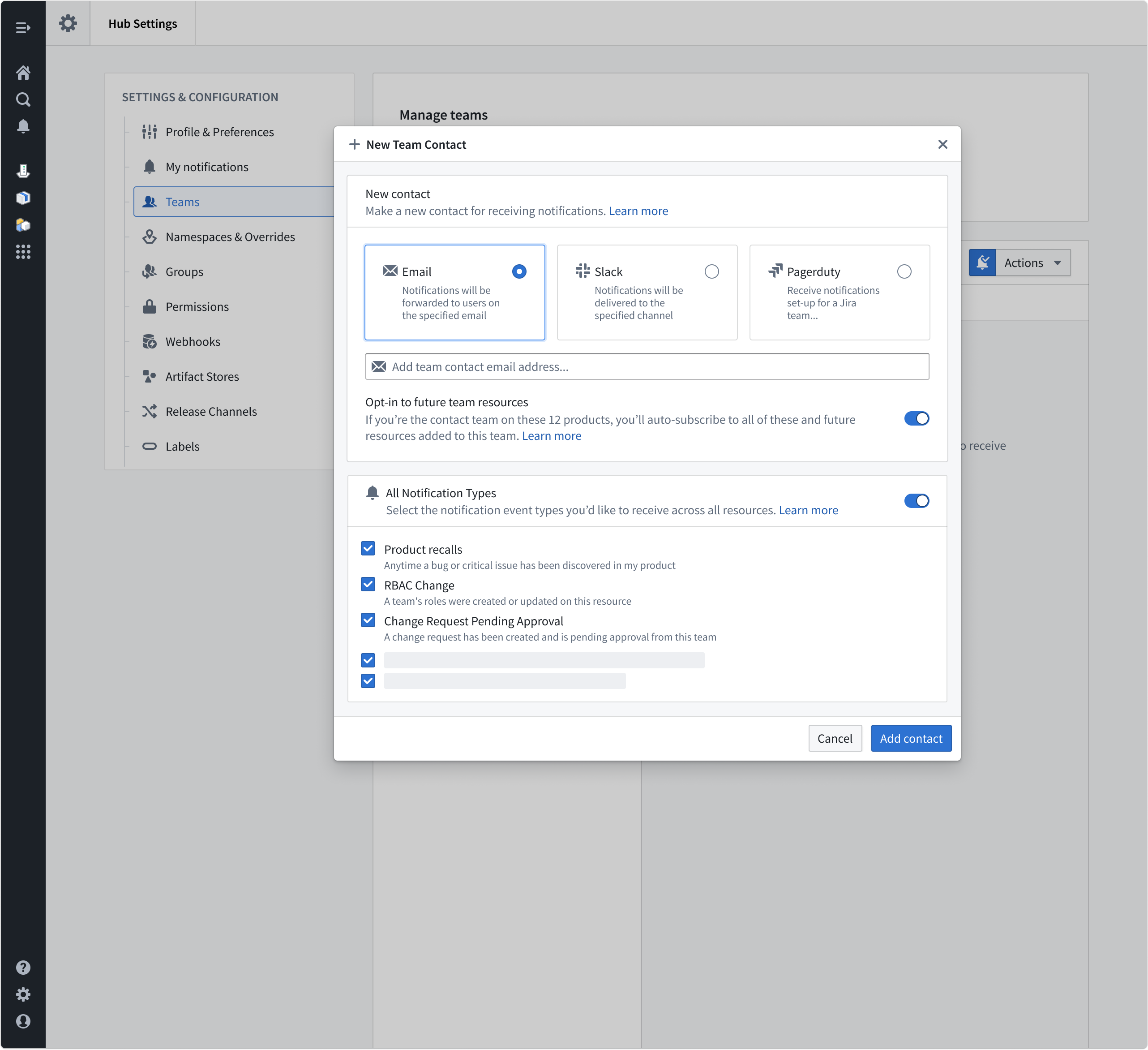 Set up team contact