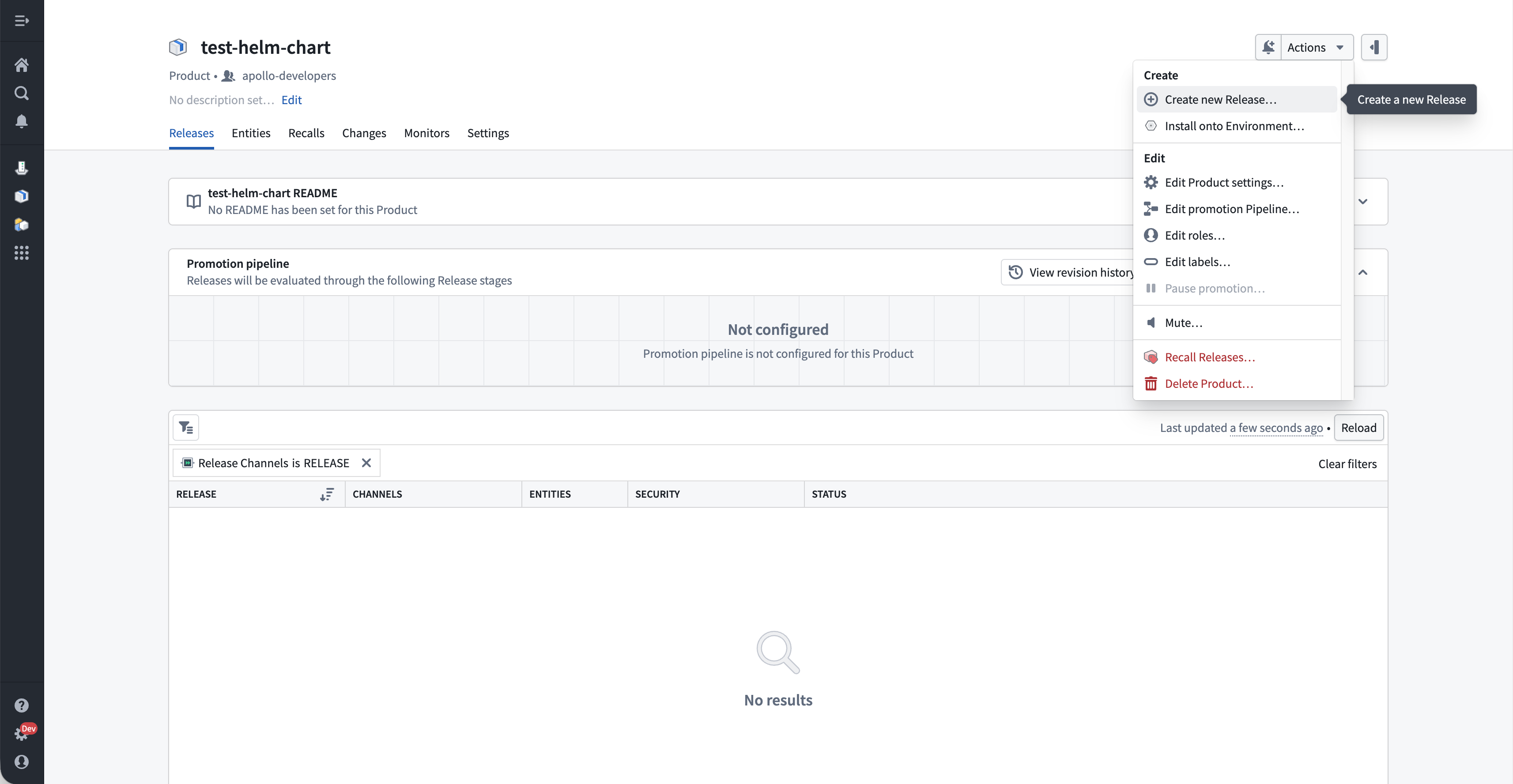 The entry point to the create Product Release workflow.