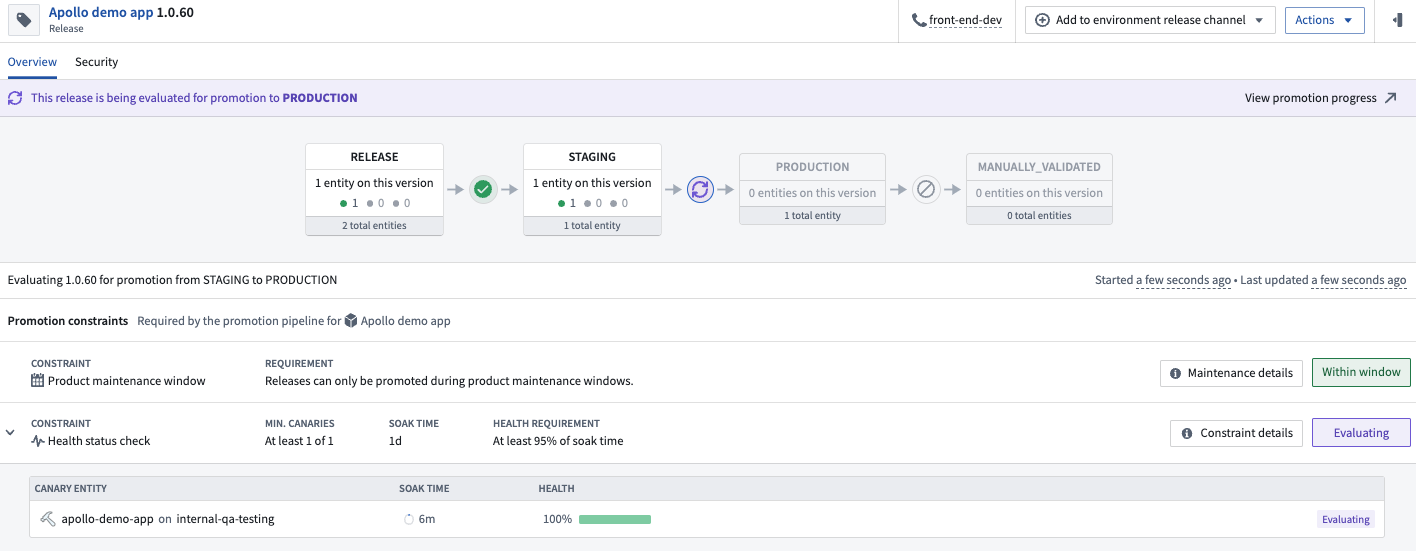 Select a transition node for information regarding promotion constraints for the promotion between RELEASE and STAGING Release Channels.