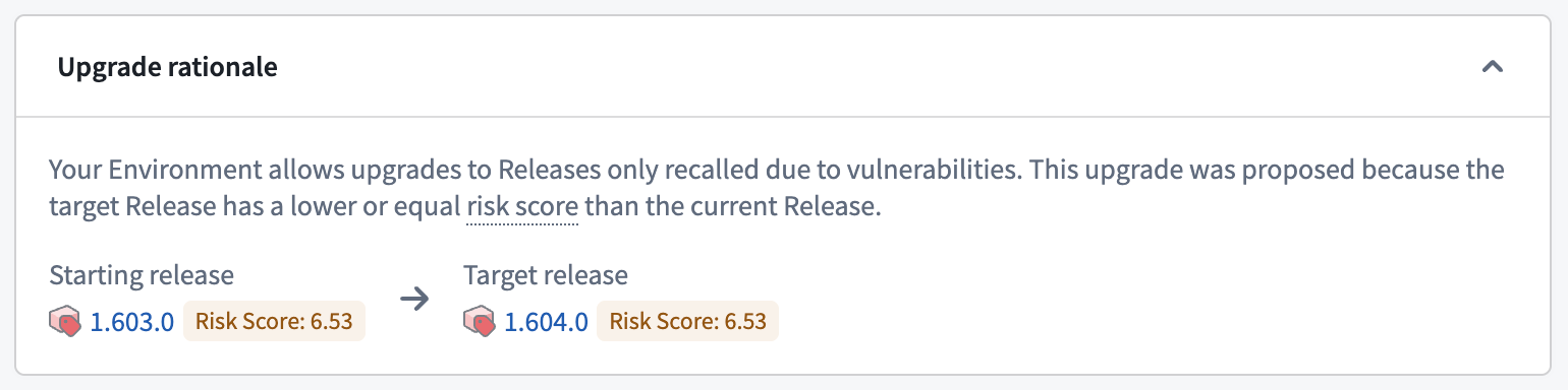 A Plan detail view shows the current and target Release risk scores recorded as Plan metadata.