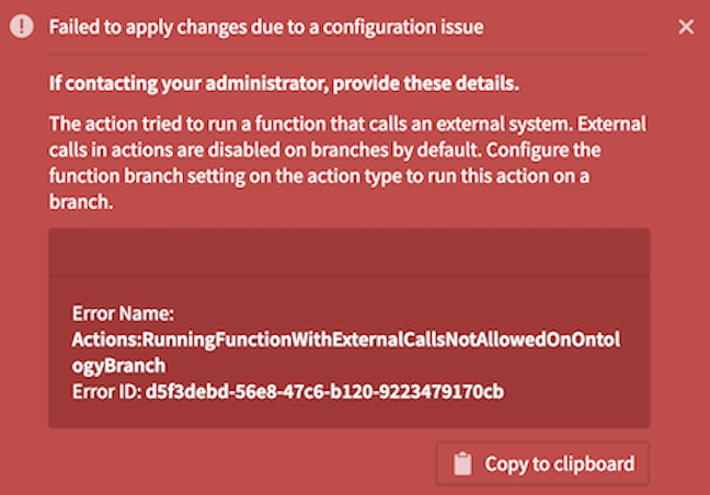 External function call blocked the action.