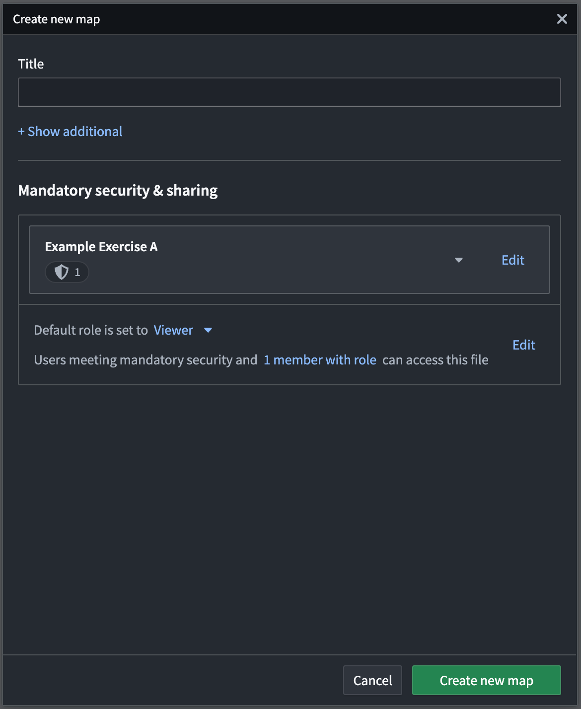 A user applies a file access preset when creating a Gaia map in Gotham.