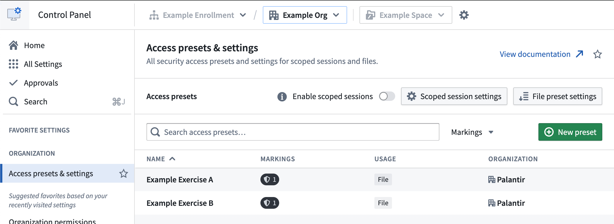 The access preset extension in Control Panel is displayed.