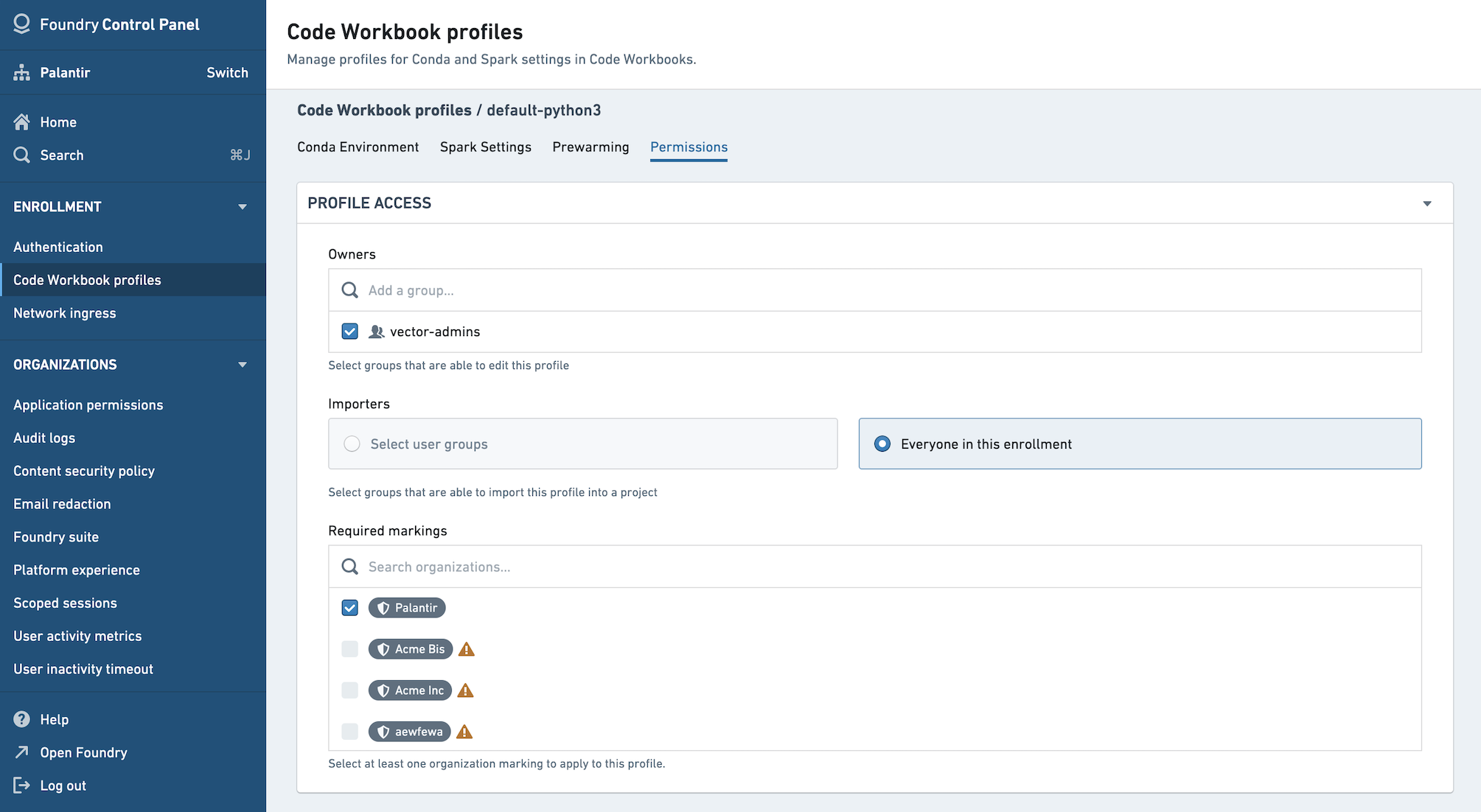 code workbook profiles permissions