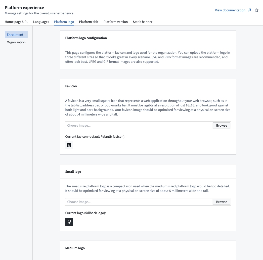 Configure the platform logo in Platform experience settings.