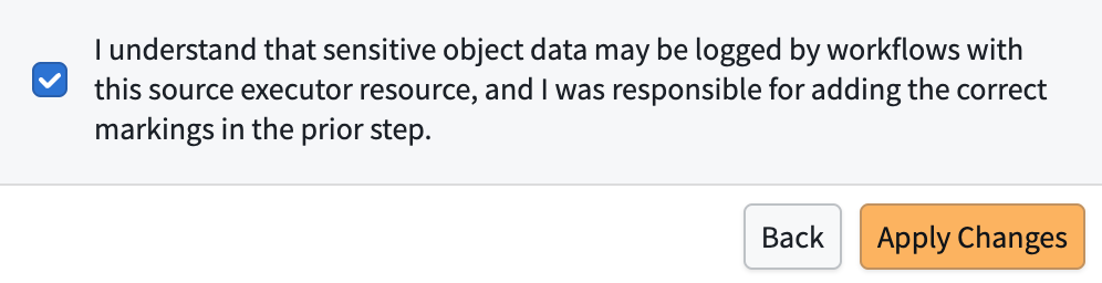 Acknowledgment step requiring confirmation before applying log access changes.