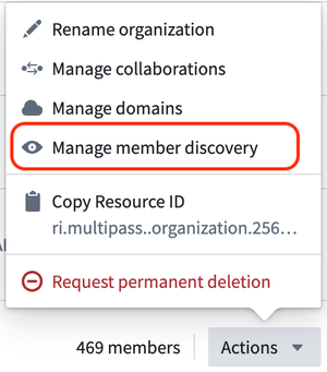 The organization management actions menu.