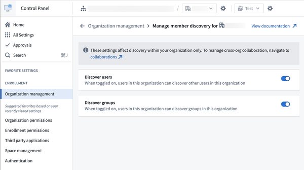 Member discovery settings page