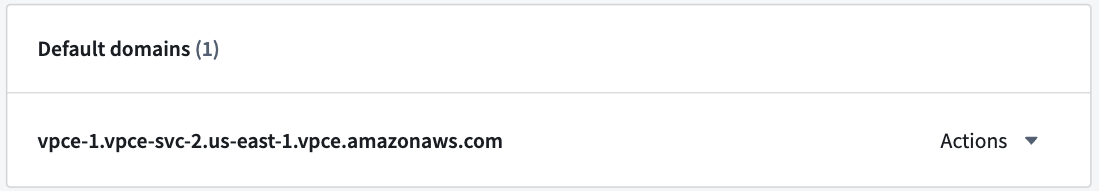 The Control Panel display of default domains in the network egress policy settings in a PrivateLink.