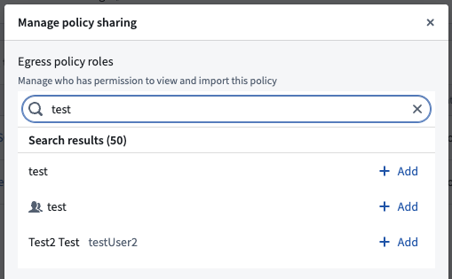 The Control Panel display of sharing network egress policies.