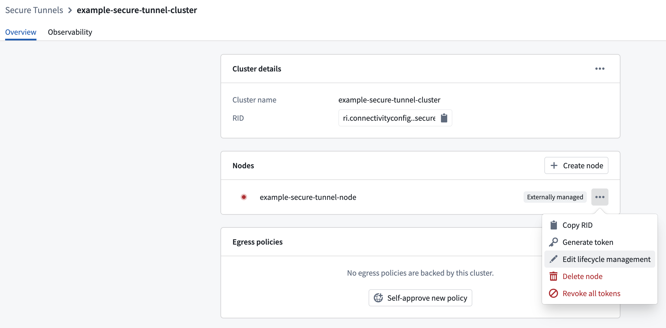 Edit lifecycle management of a secure tunnel node.