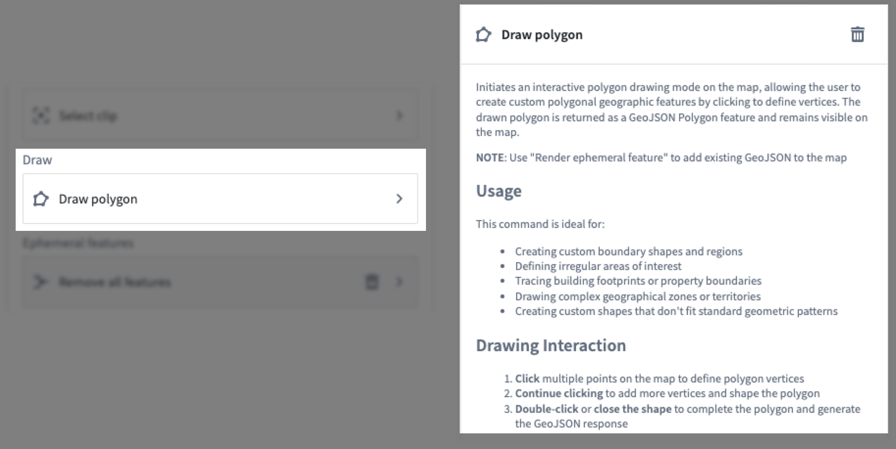 The Draw polygon command tool displays its additional configuration documentation.