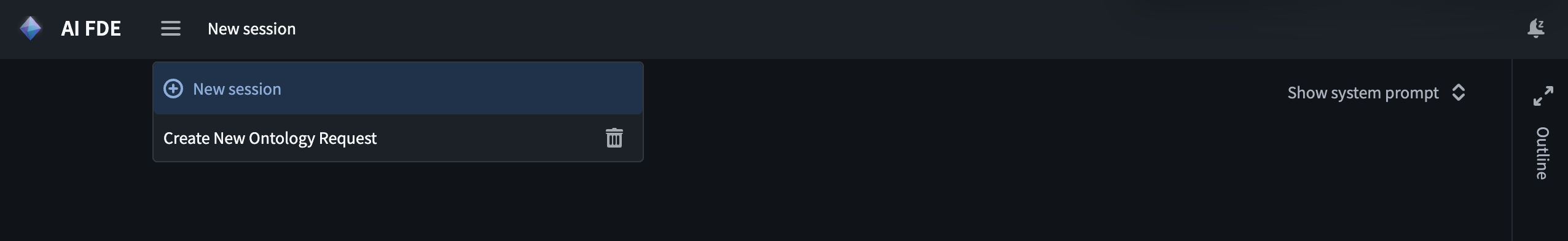 The AI FDE Session management menu.