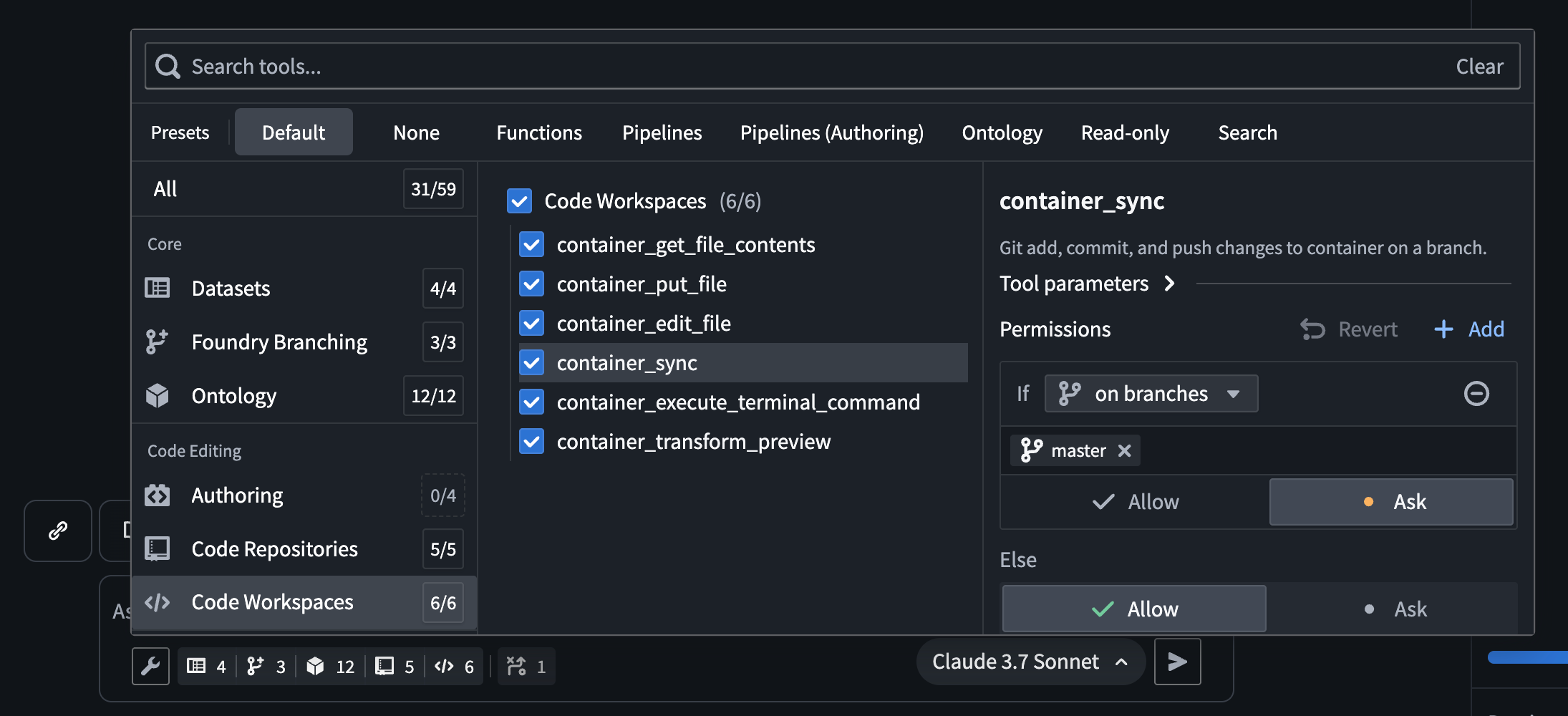 The tools menu below the prompt input field.