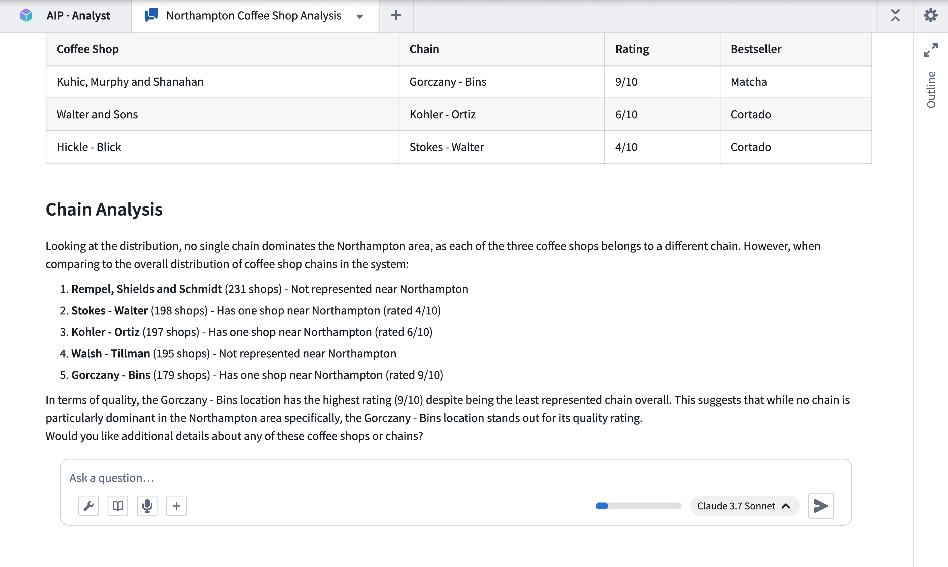 A sample AIP Analyst summary.