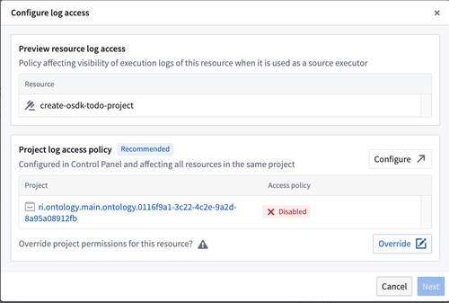 Example Workflow Lineage enable log reading dialog.