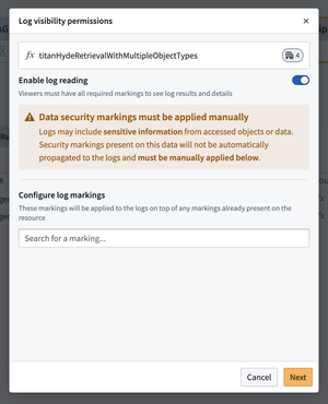 Example Workflow Builder enable log reading dialogue.