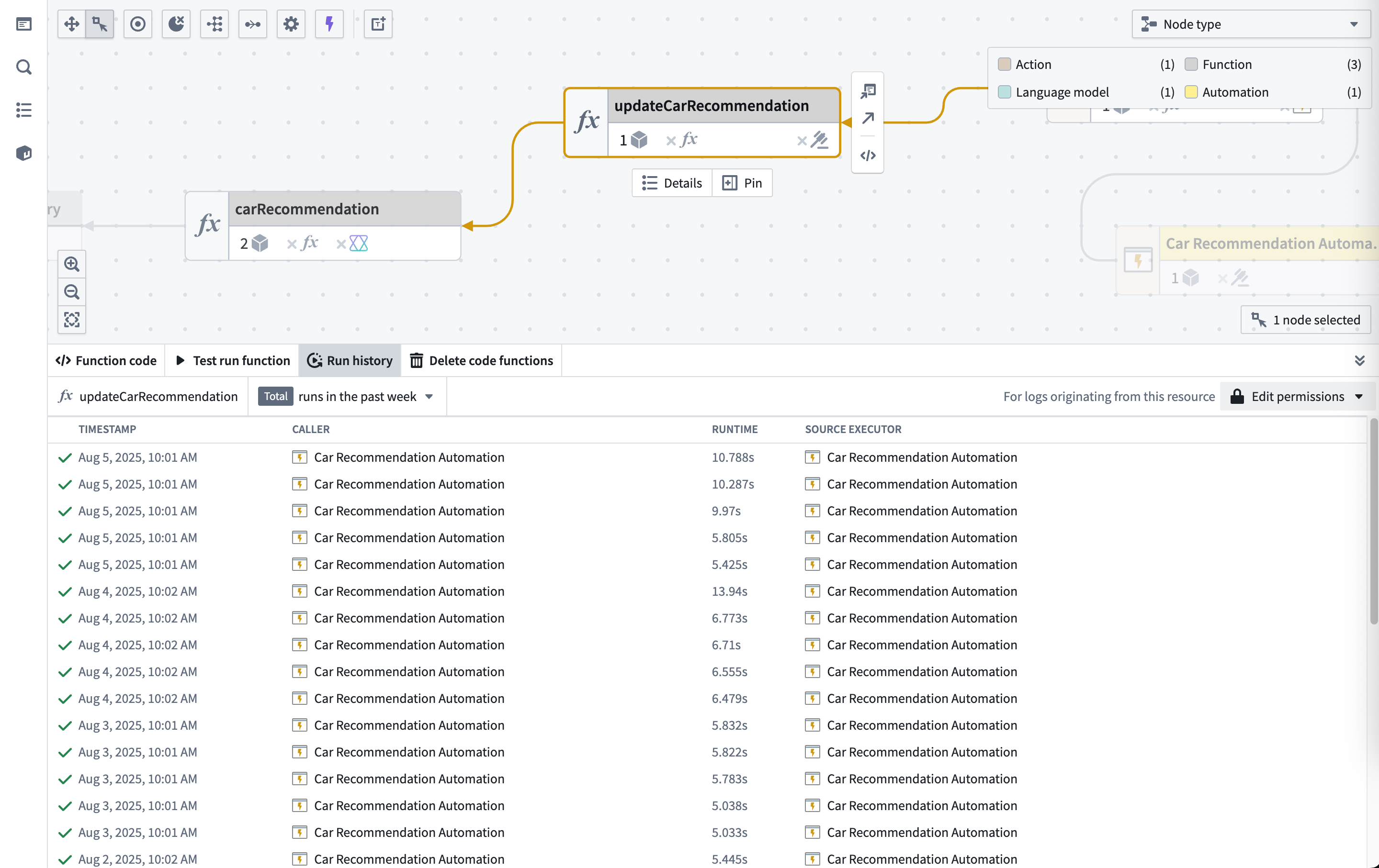 Example Workflow Builder with run history
