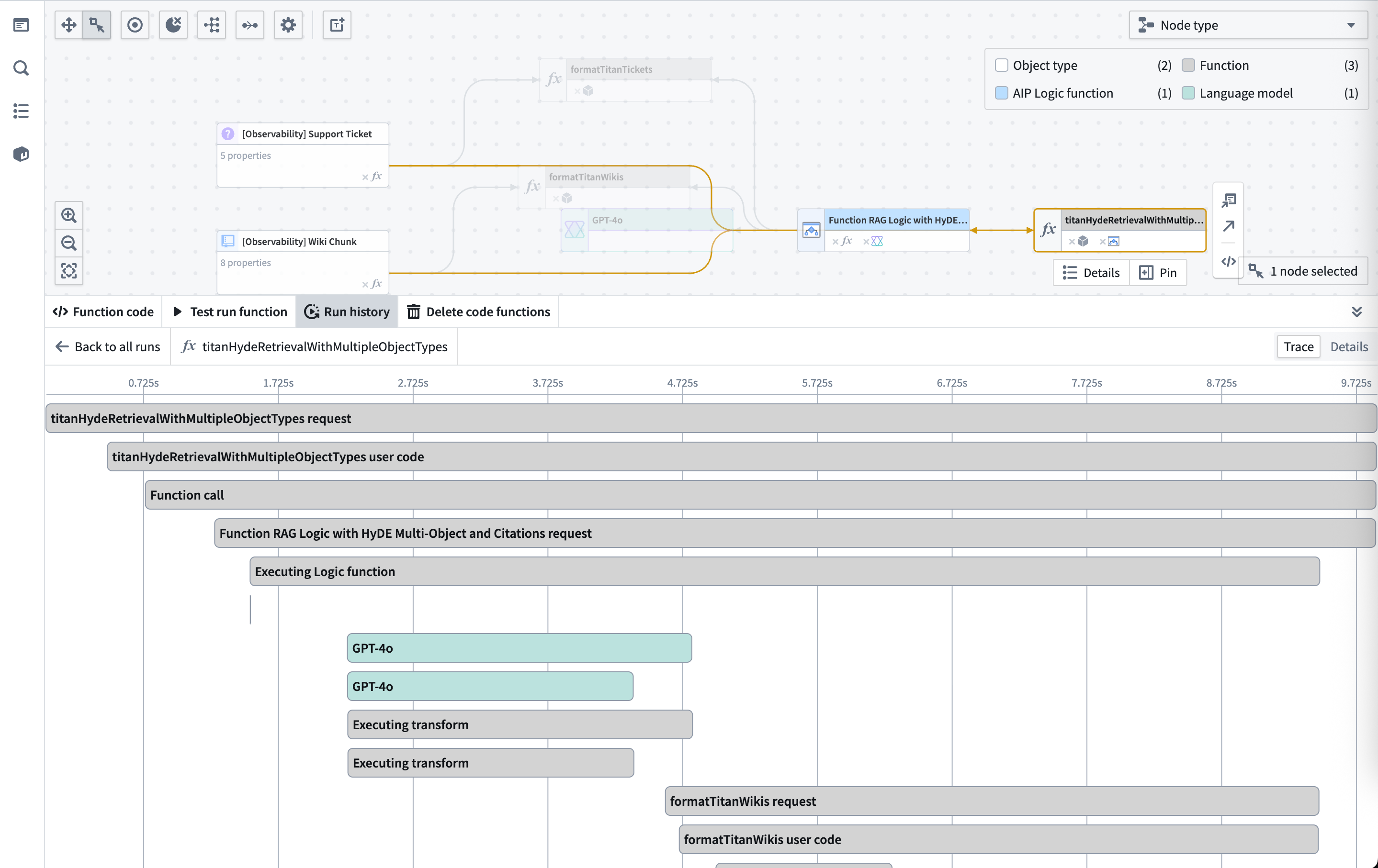 Example Workflow Builder with trace view