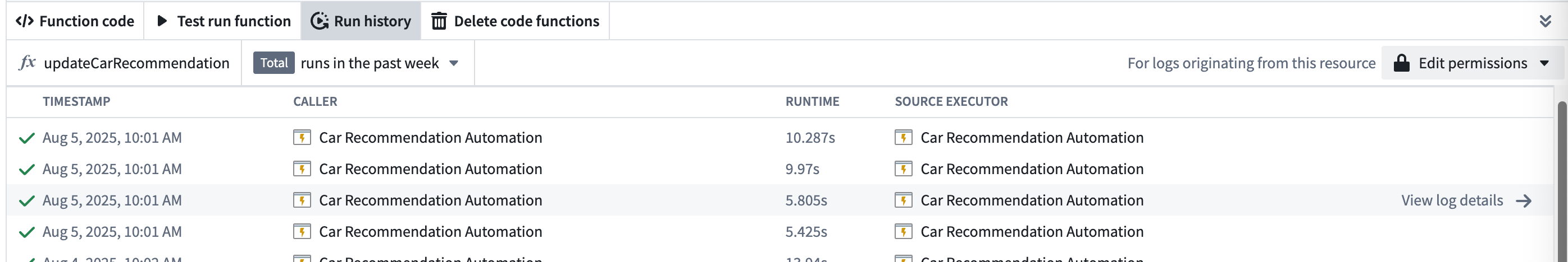 Example Workflow Builder view log details option