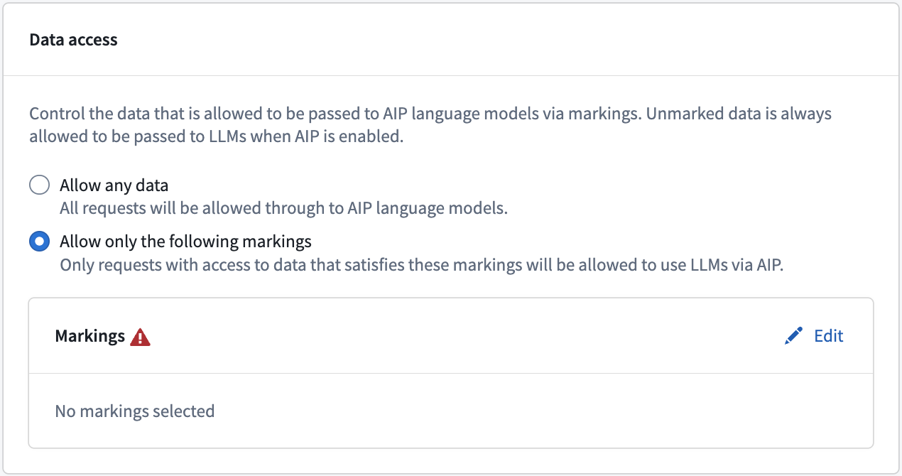 The enrollment Data access settings with Allow only the following markings selected.
