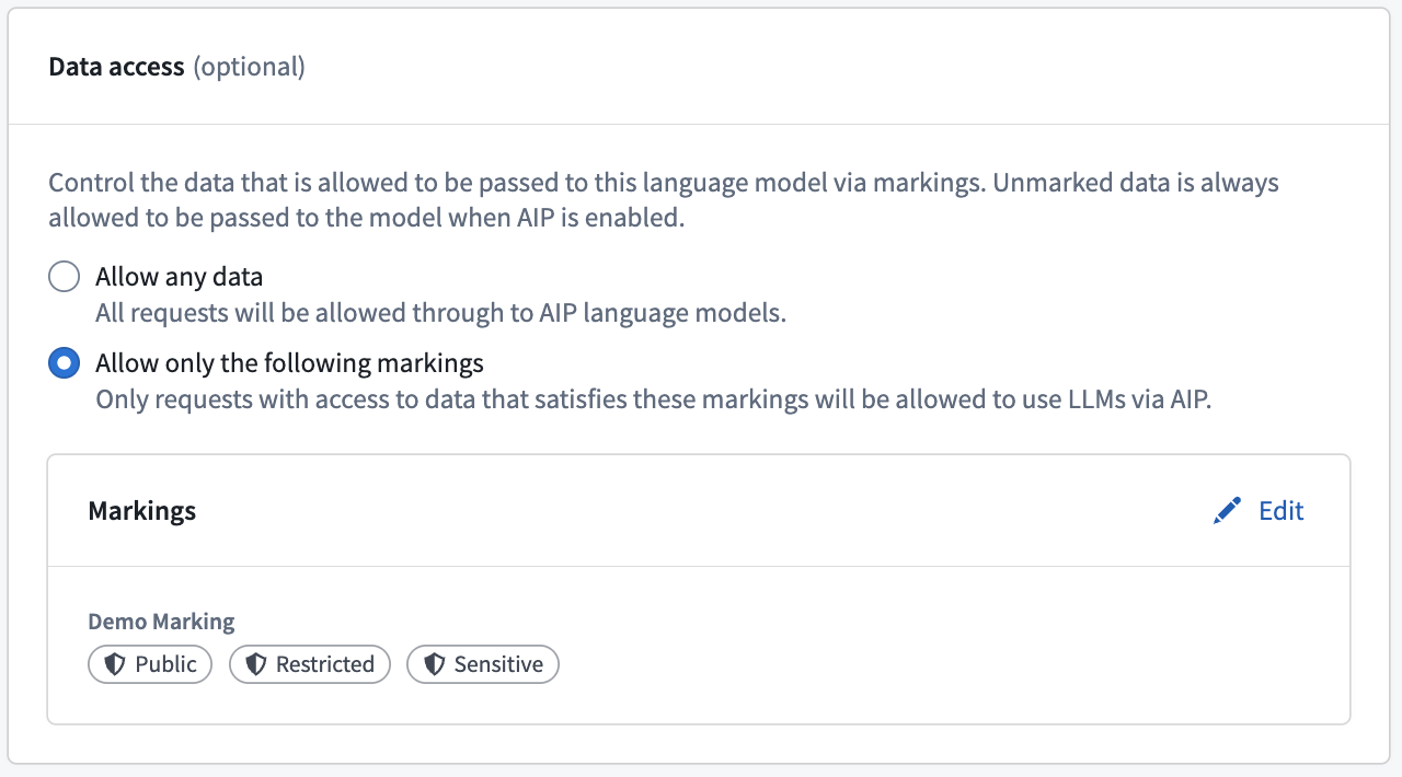 The Data access step for a registered model with a model-specific allowlist.