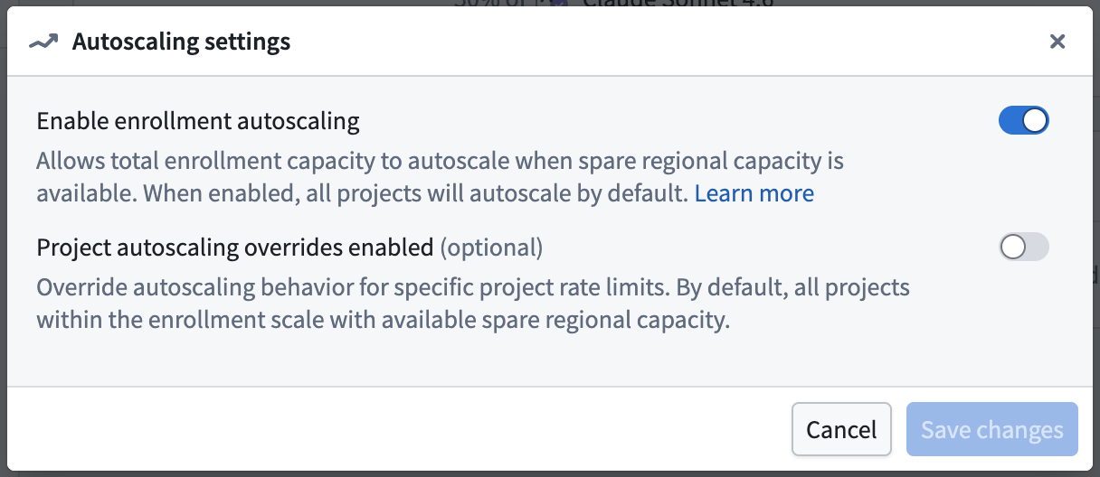 Autoscaling setting in the Resource Management application.
