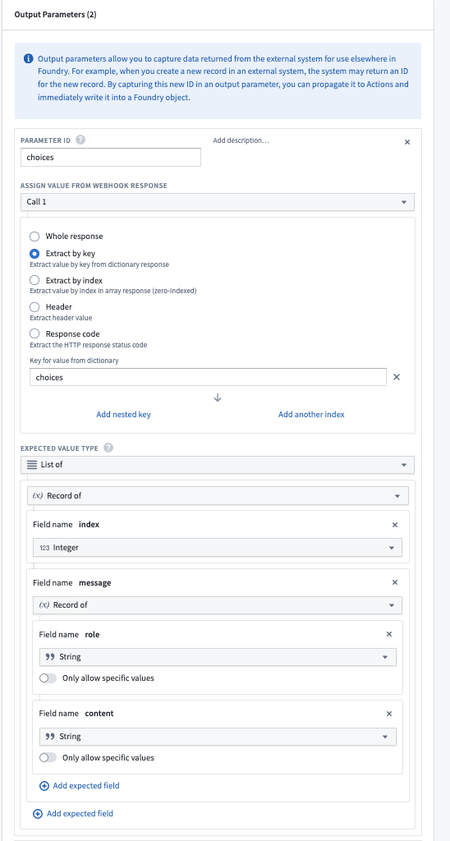 Webhook configuration output configuration.