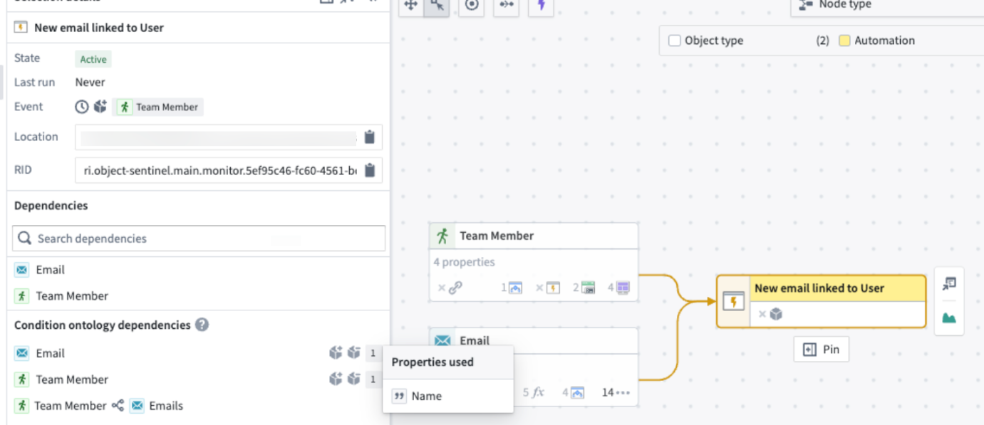 Review automation property usages and dependencies in Workflow Lineage.