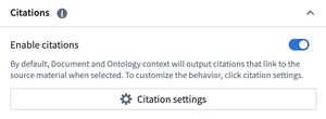 Toggle on 'Enable citations' to allow users to see the information source used by the AIP Agent.