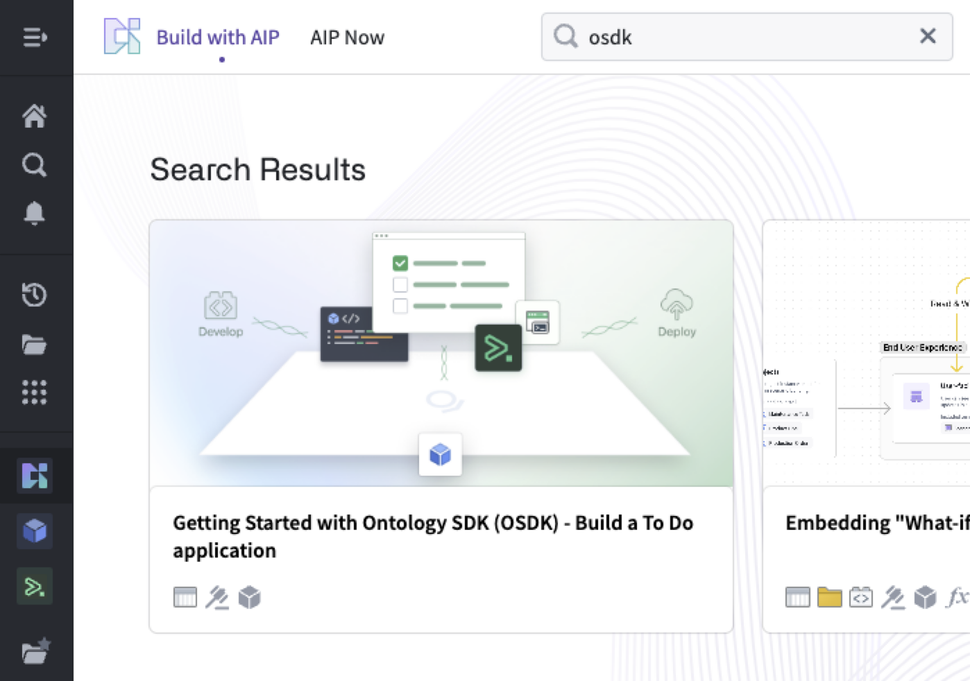 在 Build with AIP 中搜索 "OSDK"