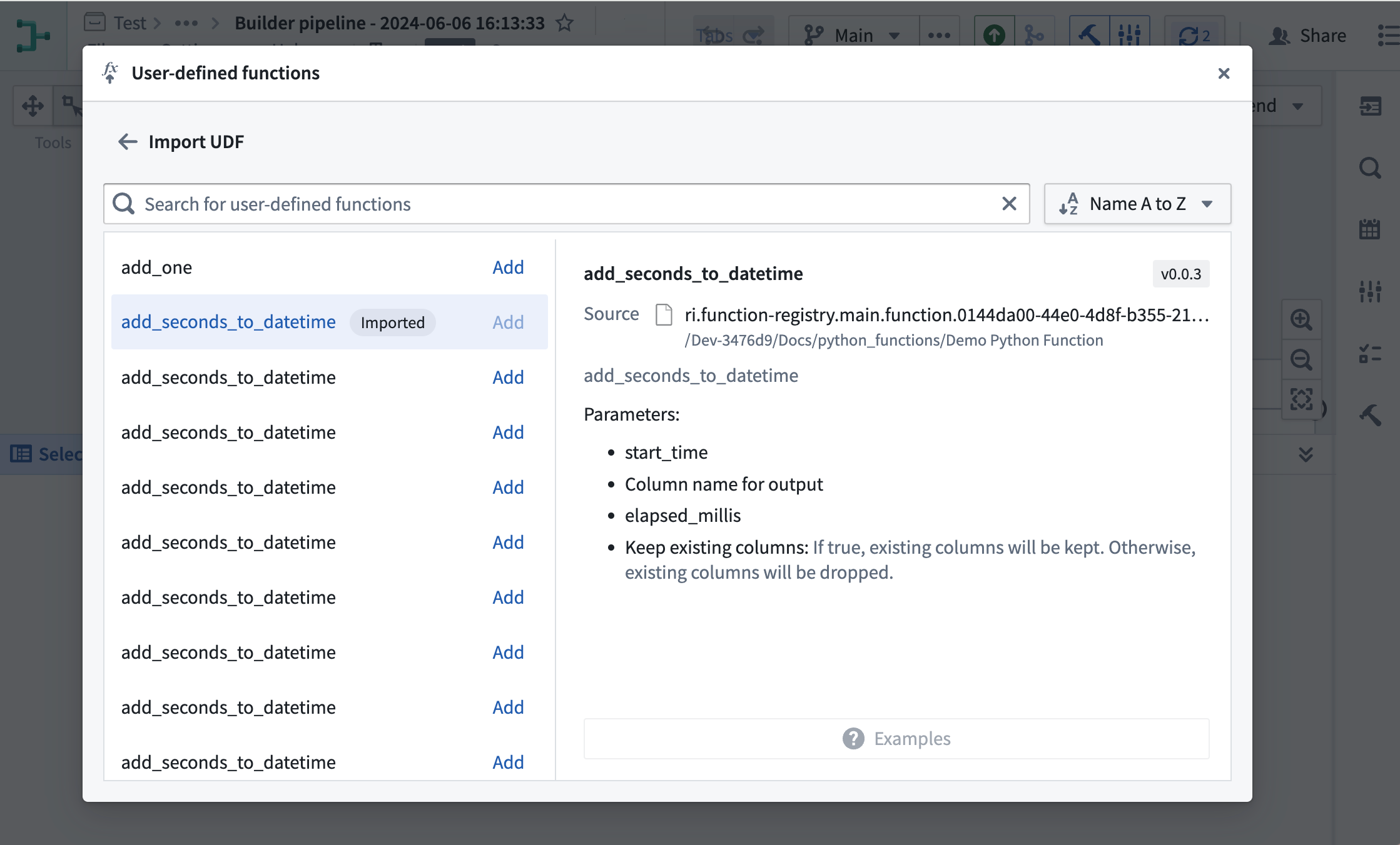 将 Python 函数导入 Pipeline Builder