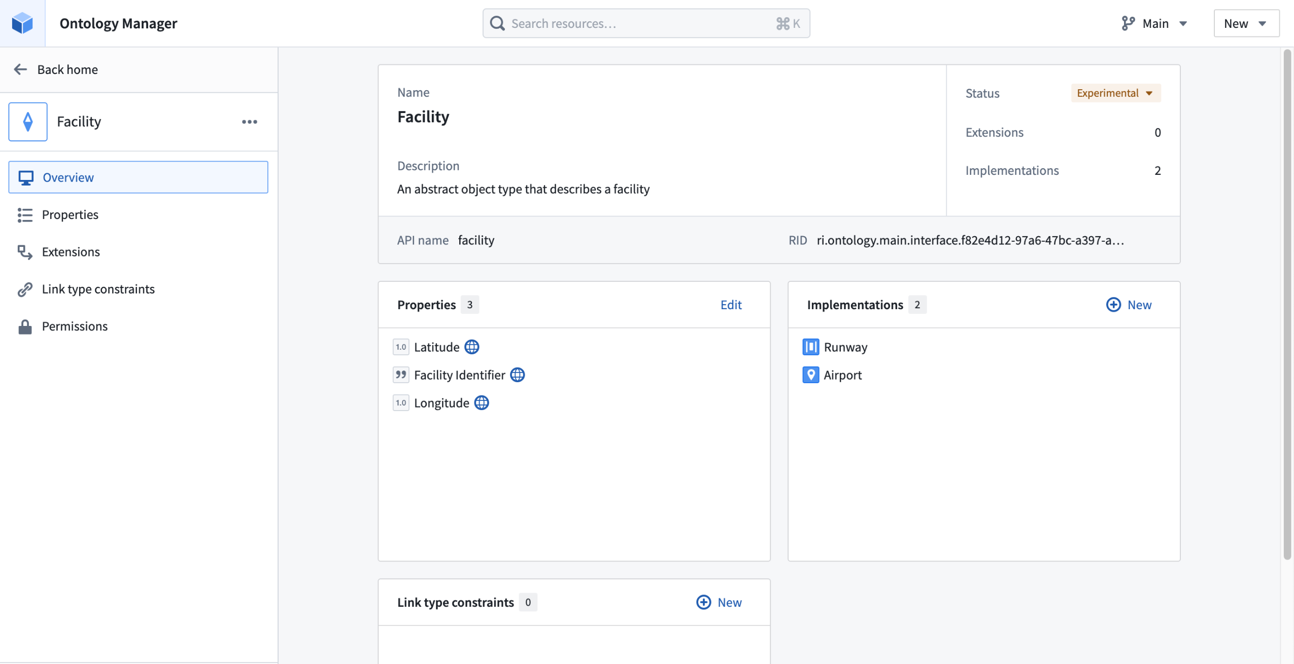 Ontology Manager 中的一个 Facility 接口示例。
